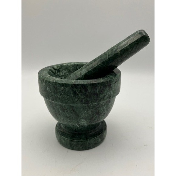 Green Marble Toned Mortar & Pestle Set Kitchen Grinder Herbs Spices Seasoning 3" - Picture 1 of 4